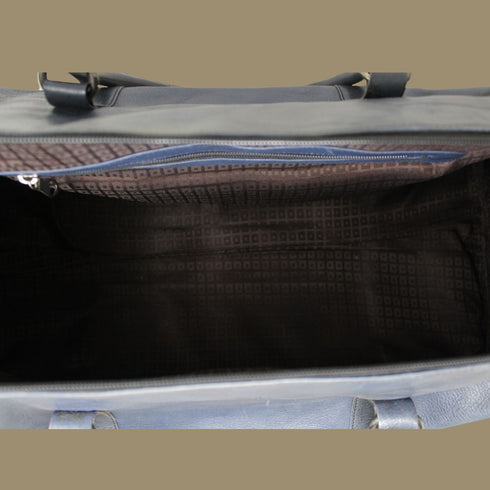 Shivansh Blue Genuine Leather Duffle Weekender Bag-Gs